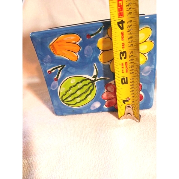 Blue Floral & Fruits Napkin Holder Ceramic - ADORABLE!! - Picture 9 of 10